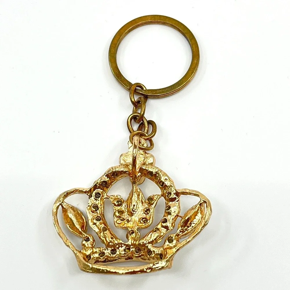Vintage Retro Gold Tone Sparkling Rhinestone Tiara Crown Keychain Bag Charm